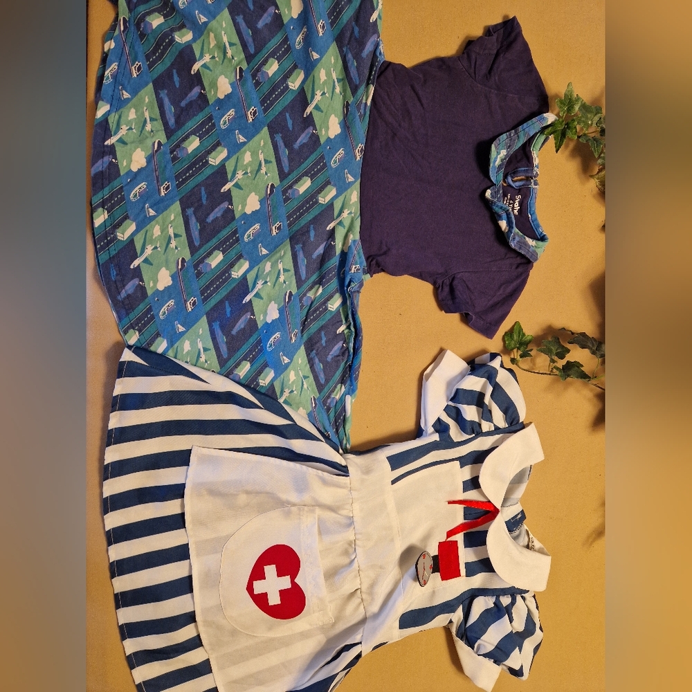 Striped Nurse Costume and Airplane Print Dress Set